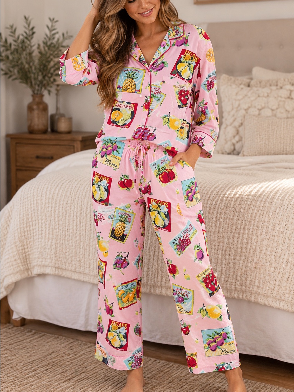 Nick & Nora fruit stand pajama set 100% cotton size small